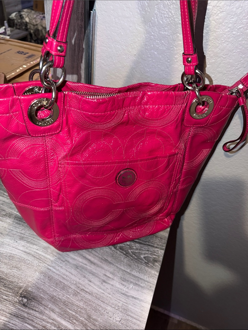 Coach Fuchsia Leather Shoulder Bag with Silver hardware - Picture 16 of 16
